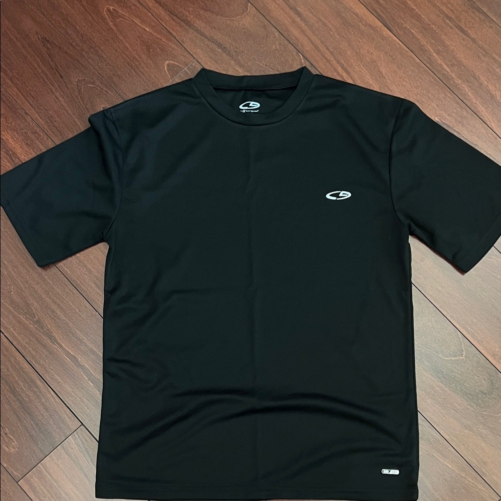 Vintage Champion Black Short Sleeve Duo Dry Athletic Shirt- size Small, EUC